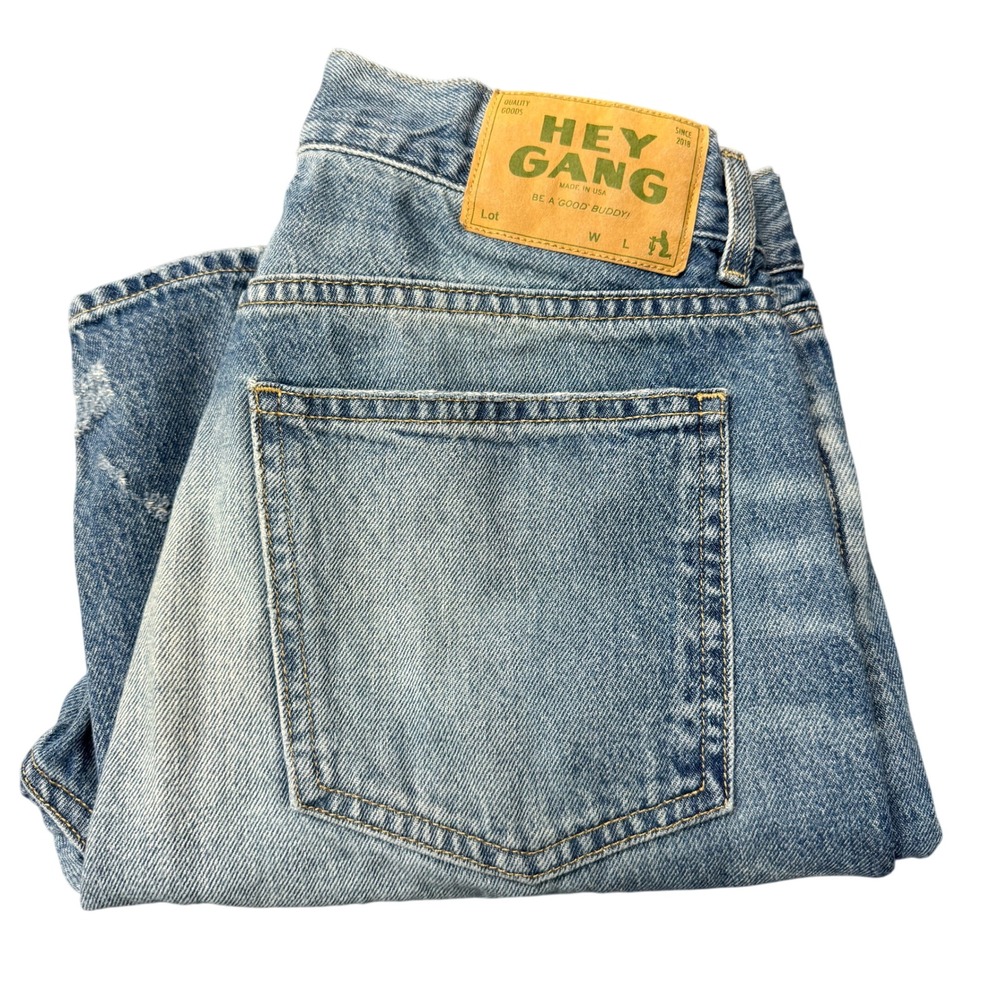 Hey Gang Jeans Womens 28 Distressed Straight Leg Blue Denim Cropped Fit Boho